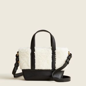 J Crew $148 Mini Montauk Tote in Sherpa and Leather, NWT
